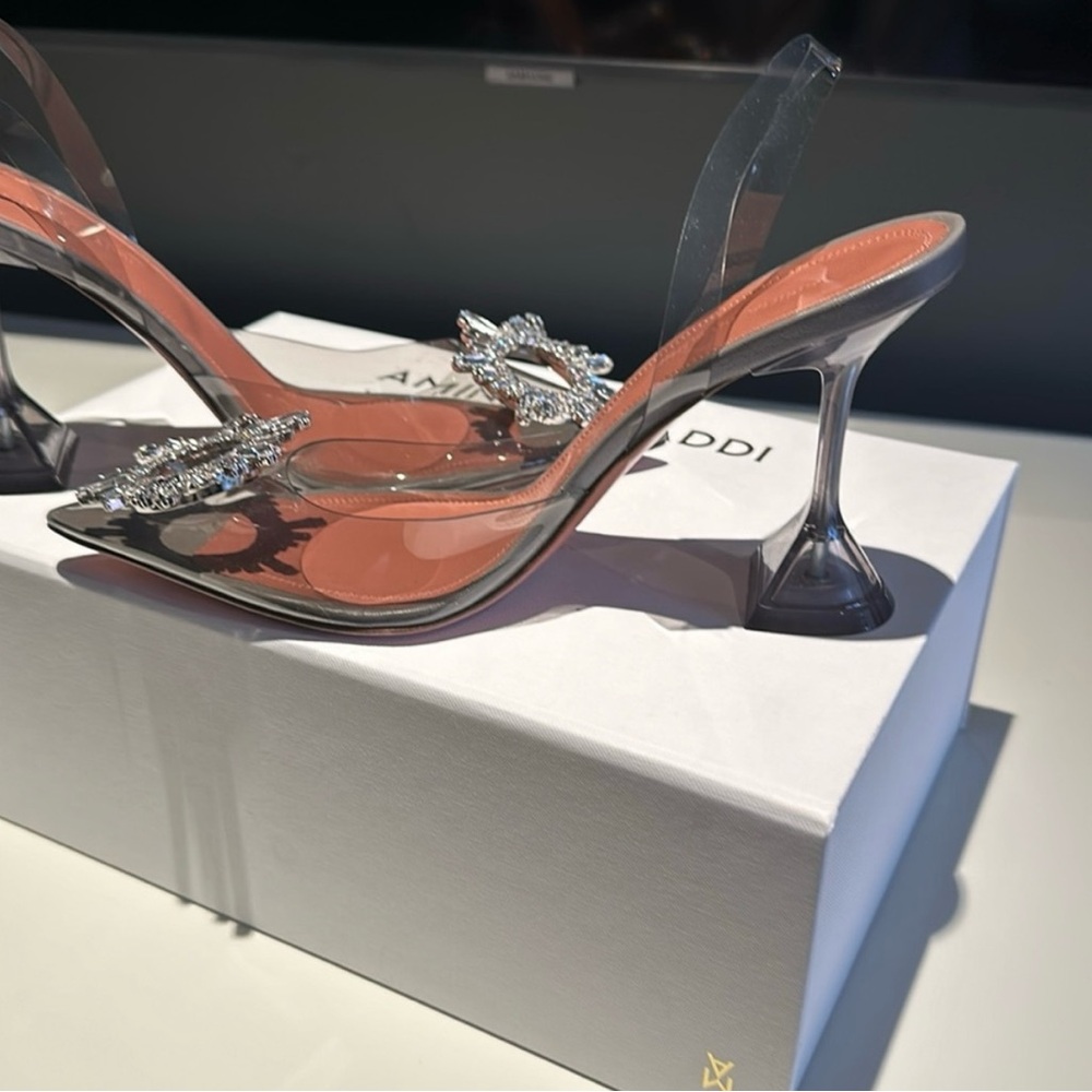 Amina Muaddi Stunning Slingback Heels with Crystal Embellishment - Picture 7 of 8